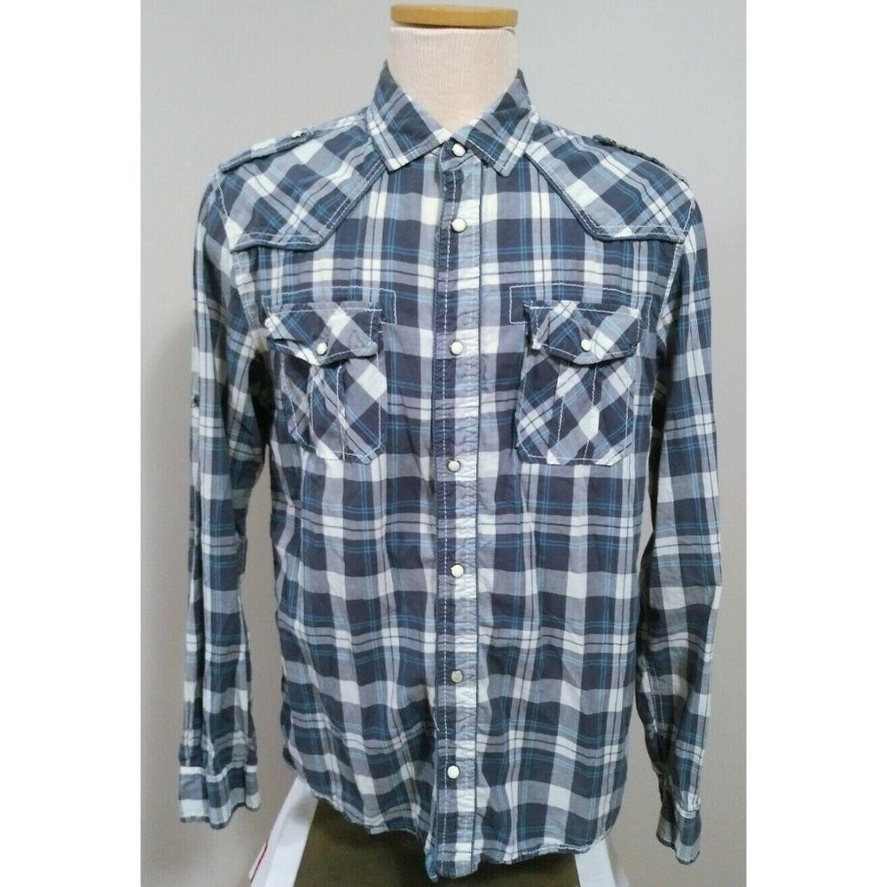 Buffalo David  Bitton Men's Large Western Long Sleeve Pearl Snap Button Plaid